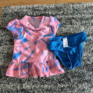 cat & jack toddler girl 2T tie dye short sleeve rash guard and bottom set